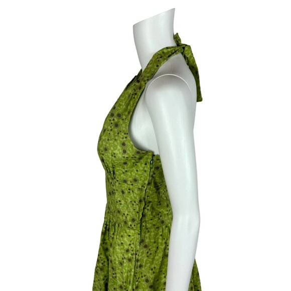 Vintage 50s Style Dress Women's XXS Atomic Starbursts Print Lime Gold Halter Sun - Picture 9 of 13
